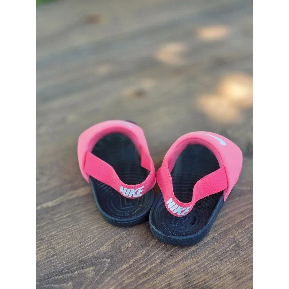 Nike Kawa Slides Toddler Baby Girl 9c Pink Black Logo Swoosh BV1094 610
